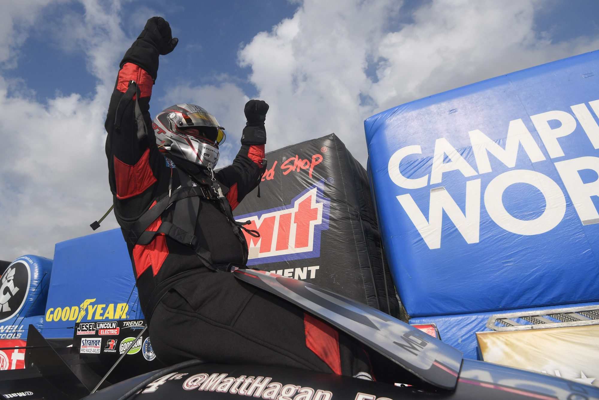 Matt Hagan celebrating a win