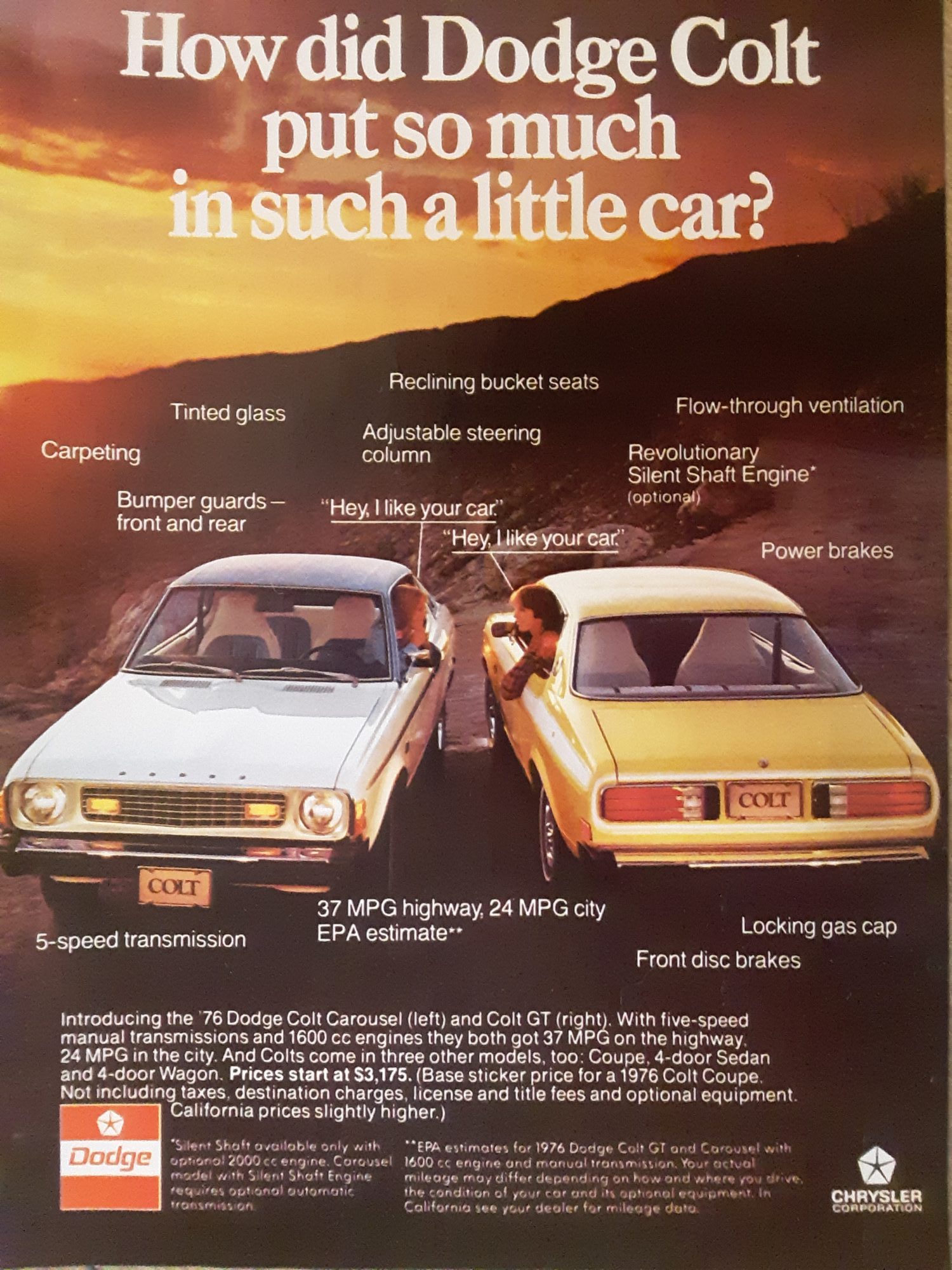 Vintage Dodge Colt advertisement