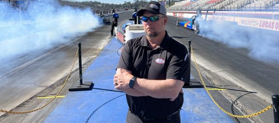 Man standing on the drag strip