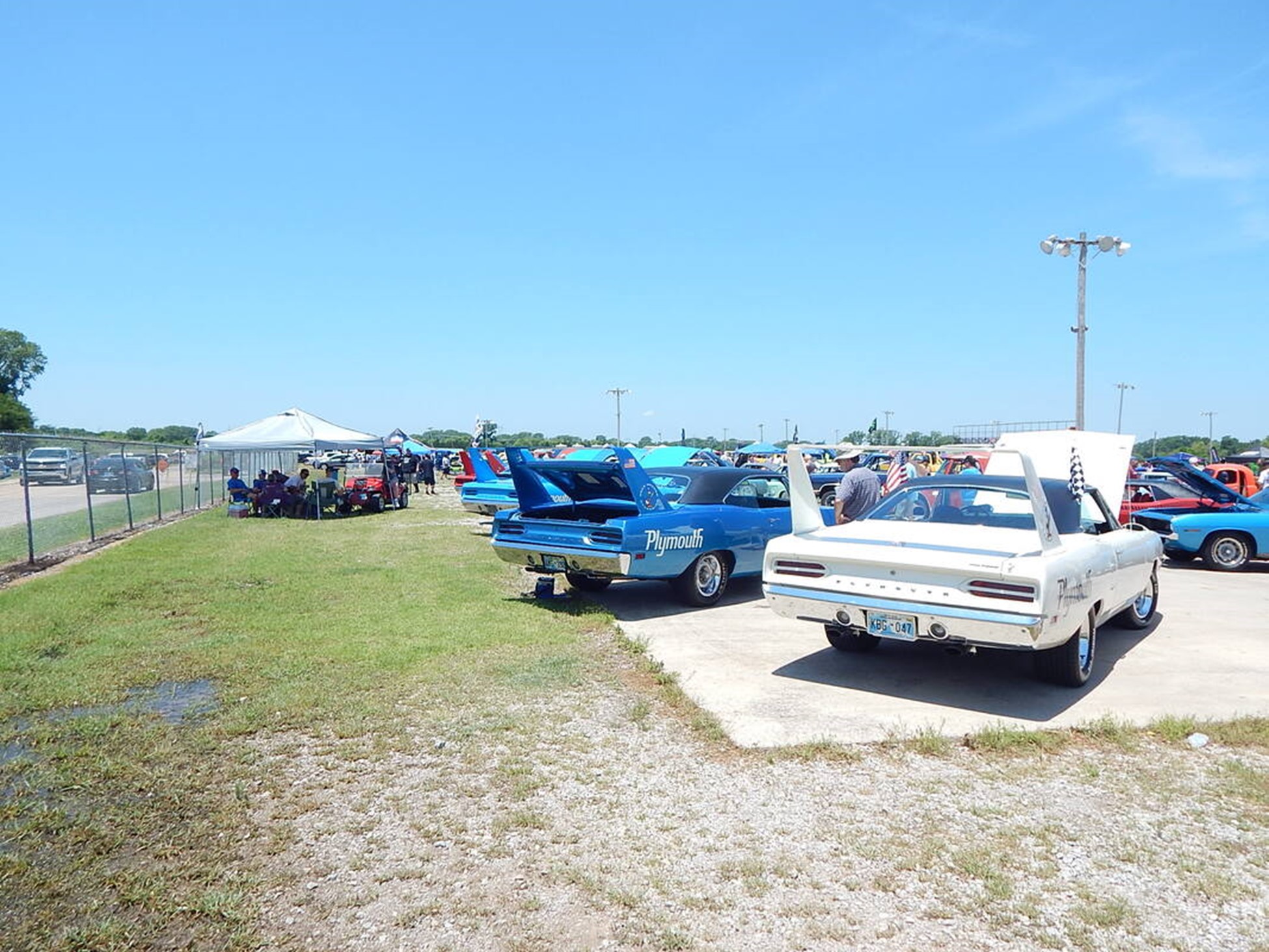 Mopar vehicles lined up for a car show