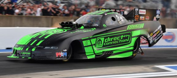 Hard Work With Hagan’s Rebuilt Dodge Funny Car Just Misses In Tricky Conditions at Gerber Route 66 Nationals Sunday