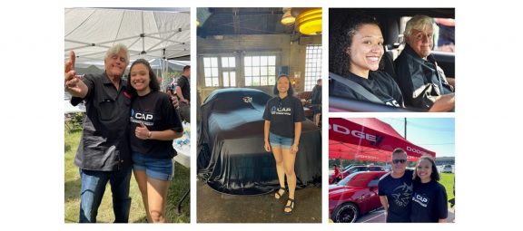 Jay Leno Gives Mopar<sup>&reg;</sup> Career Automotive Program (CAP) Student, Grace Beeler, a Thrilling Ride in his  New Demon 170 at Woodward Dream Cruise